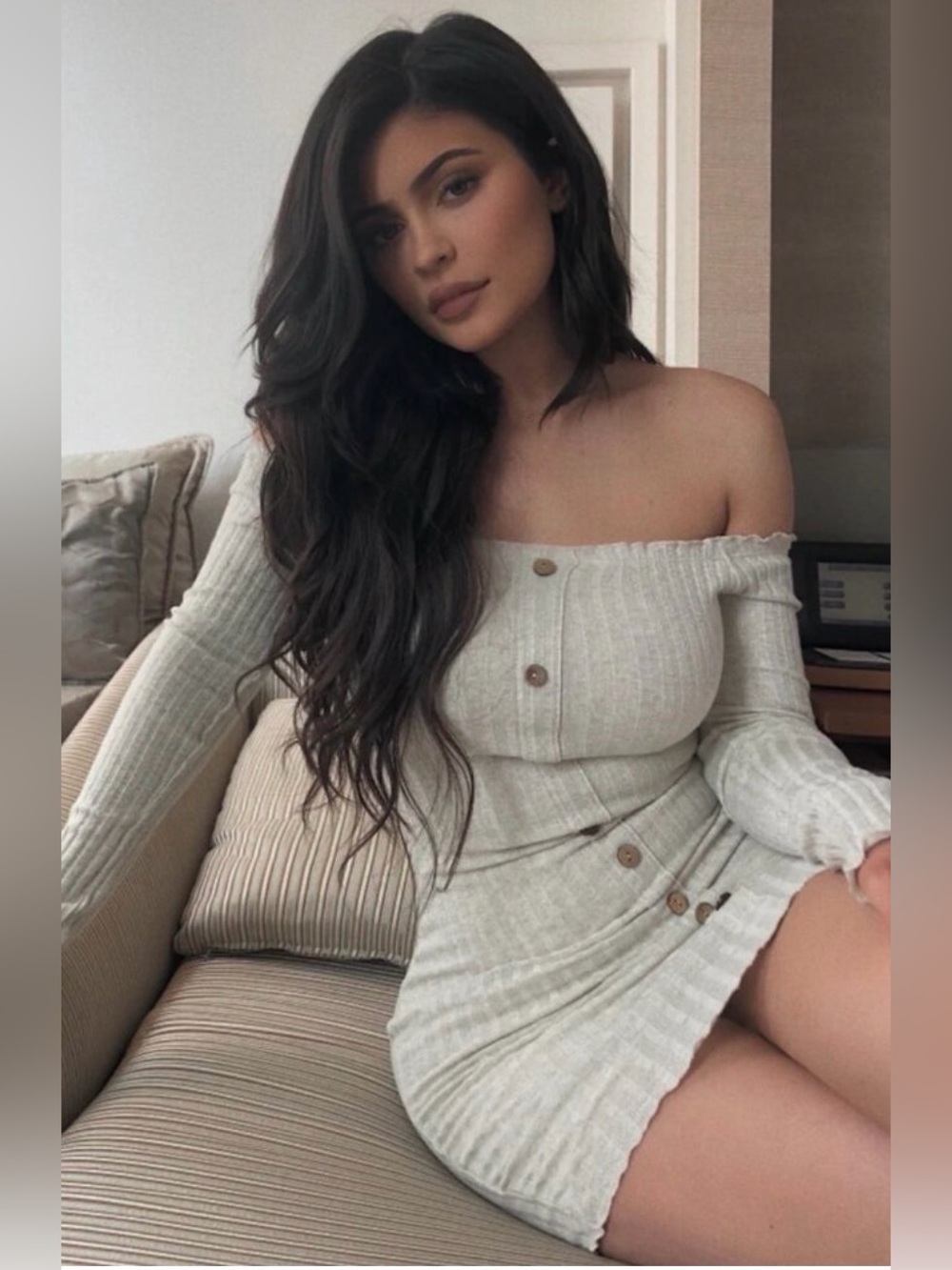Fashion Nova Jacklyn Off Shoulder Mini Dress, oatmeal(Size M) New/Never Worn